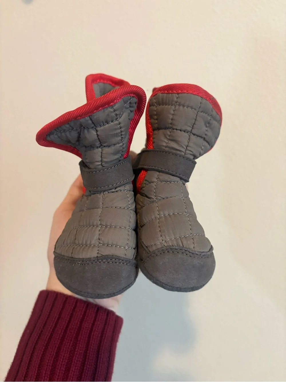 Keen Quilted Gray and Red Baby Booties
